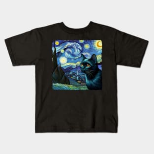 Bombay Starry Night Inspired - Artistic Cat Kids T-Shirt